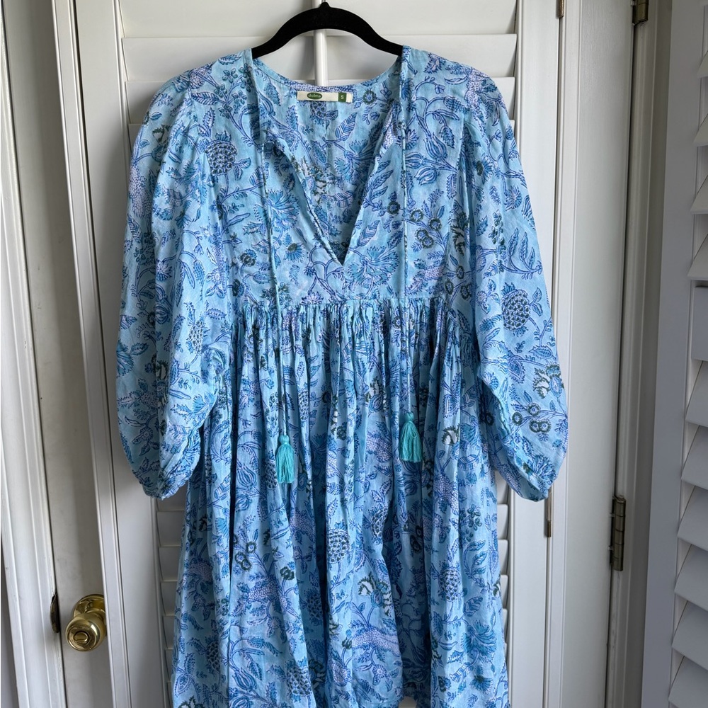 Dolma blue floral print boho mini dress tagged size small